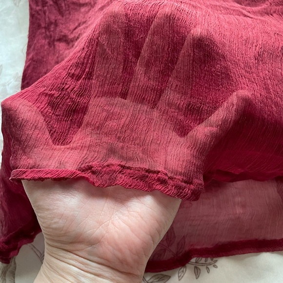 Y2K Red Silk High Neck Embroidered Blouse Top Medium Red Vamp Whimsigoth Witchy - Picture 4 of 9